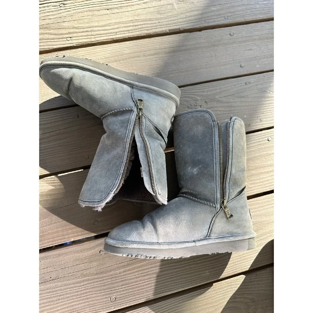 LAMO Suede Boots Winter‎ Gray Leather Faux Fur Lined Women's Size 9